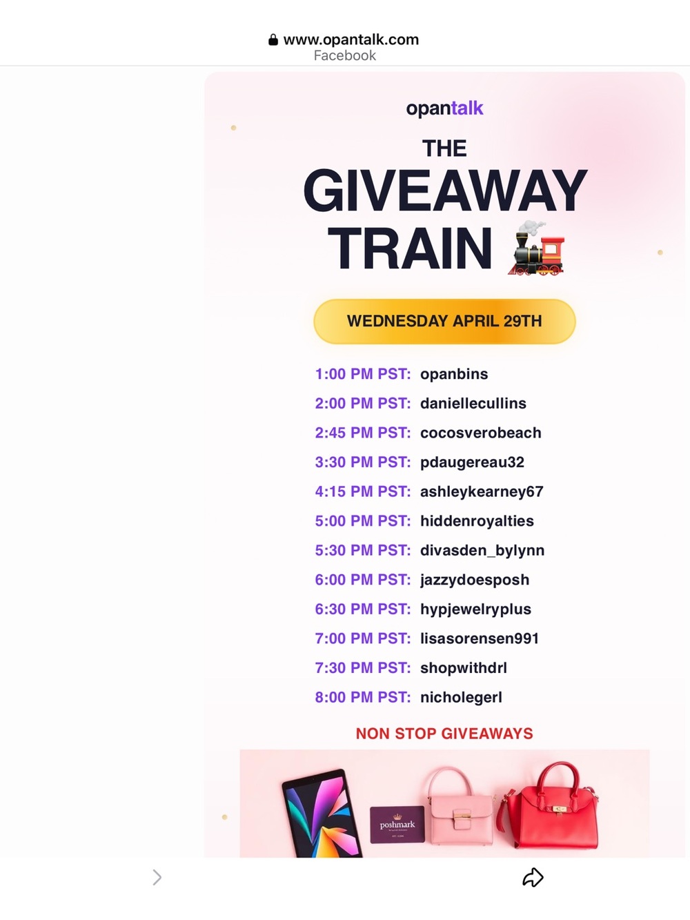 Non Stop Giveaways- The Giveaway Train